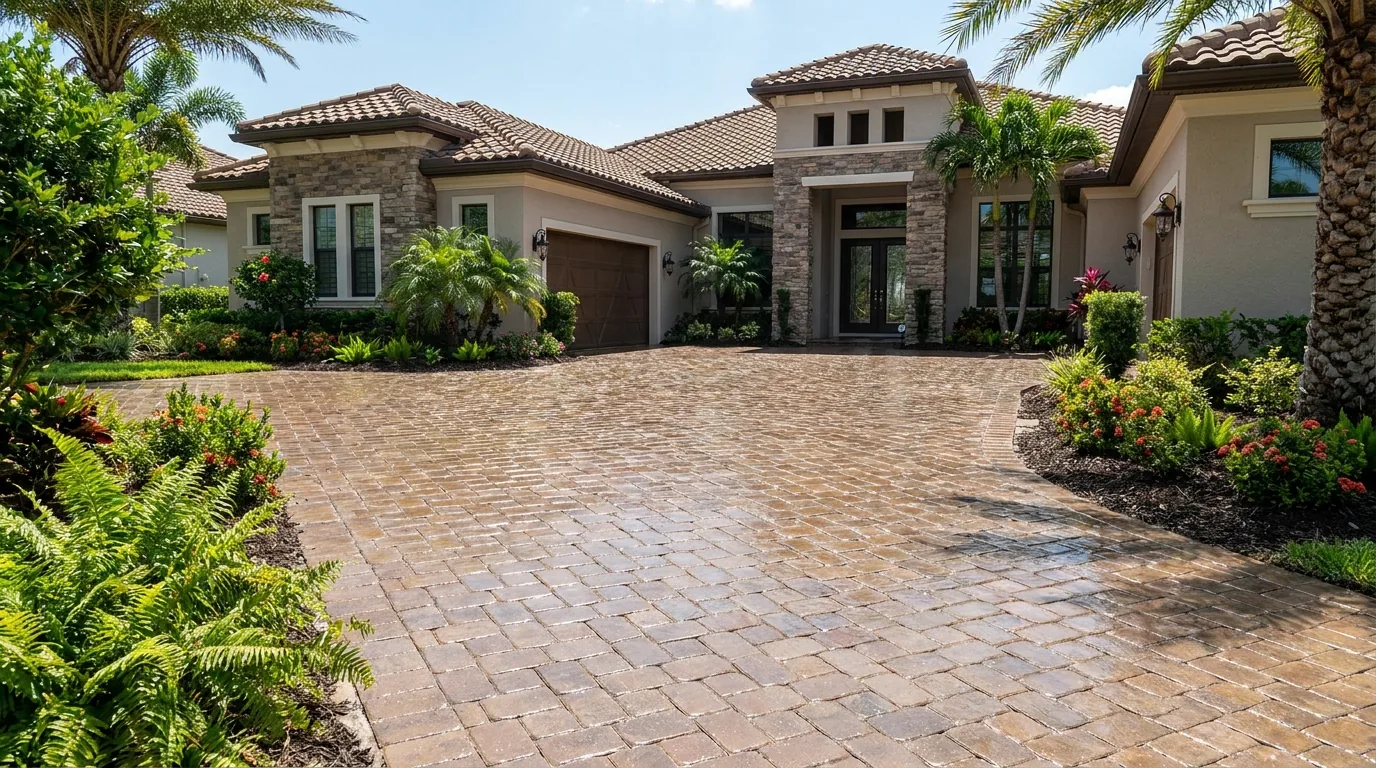 Paver driveway cleaned and sealed