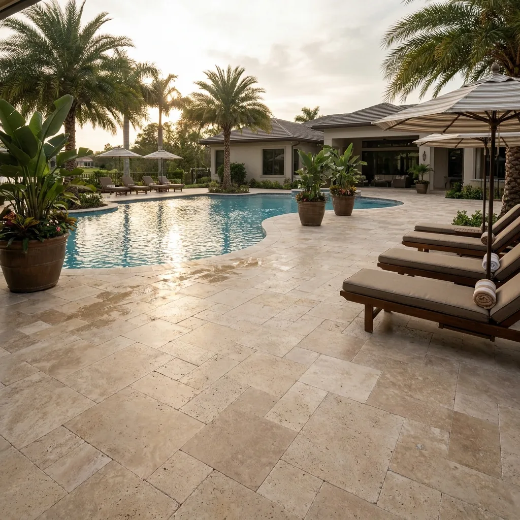Restored pool deck after cleaning and sealing